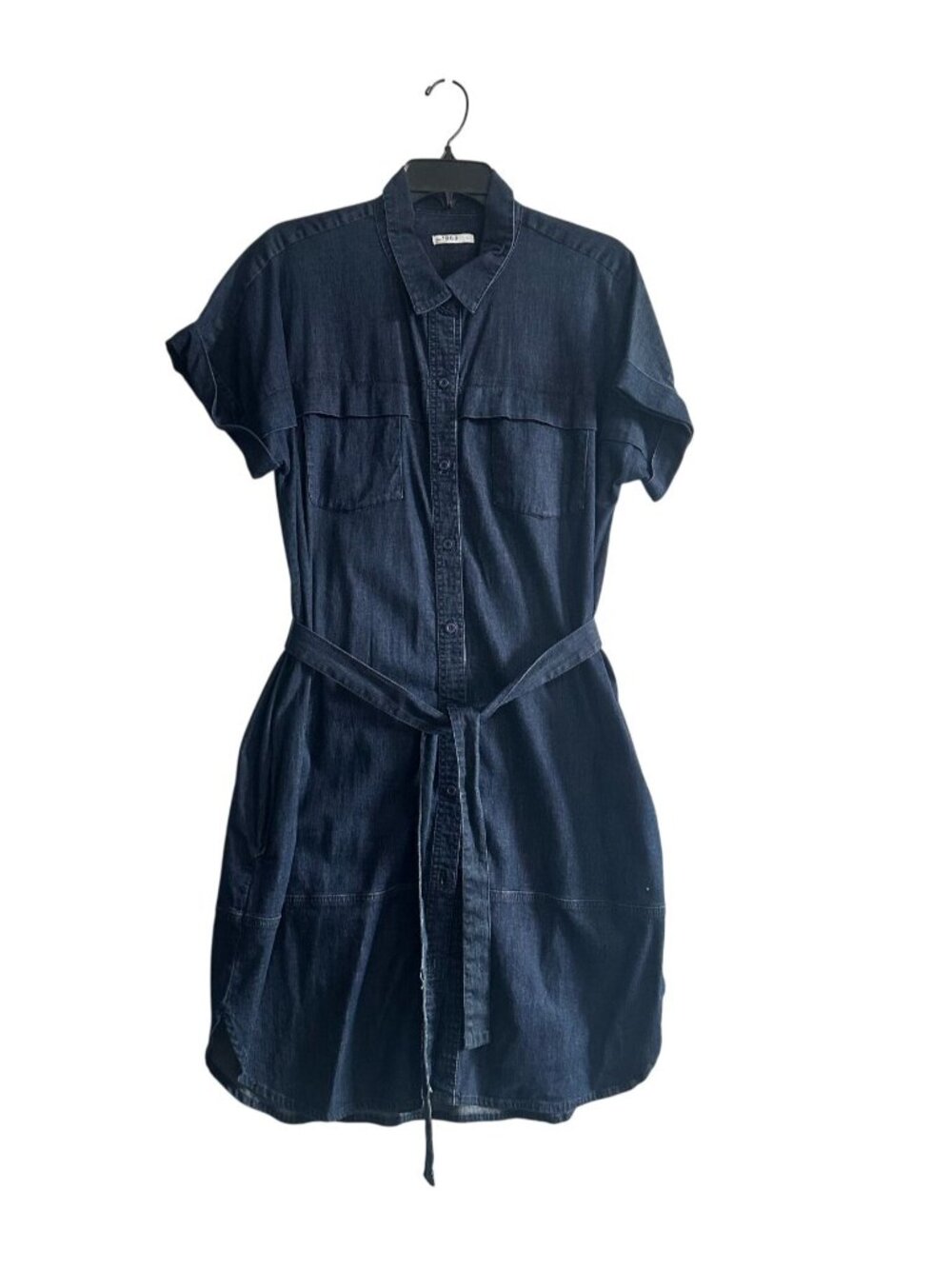 Gap 1969 Platform Shirt Dress Denim Utility Tie-Waist Dark Wash Size L